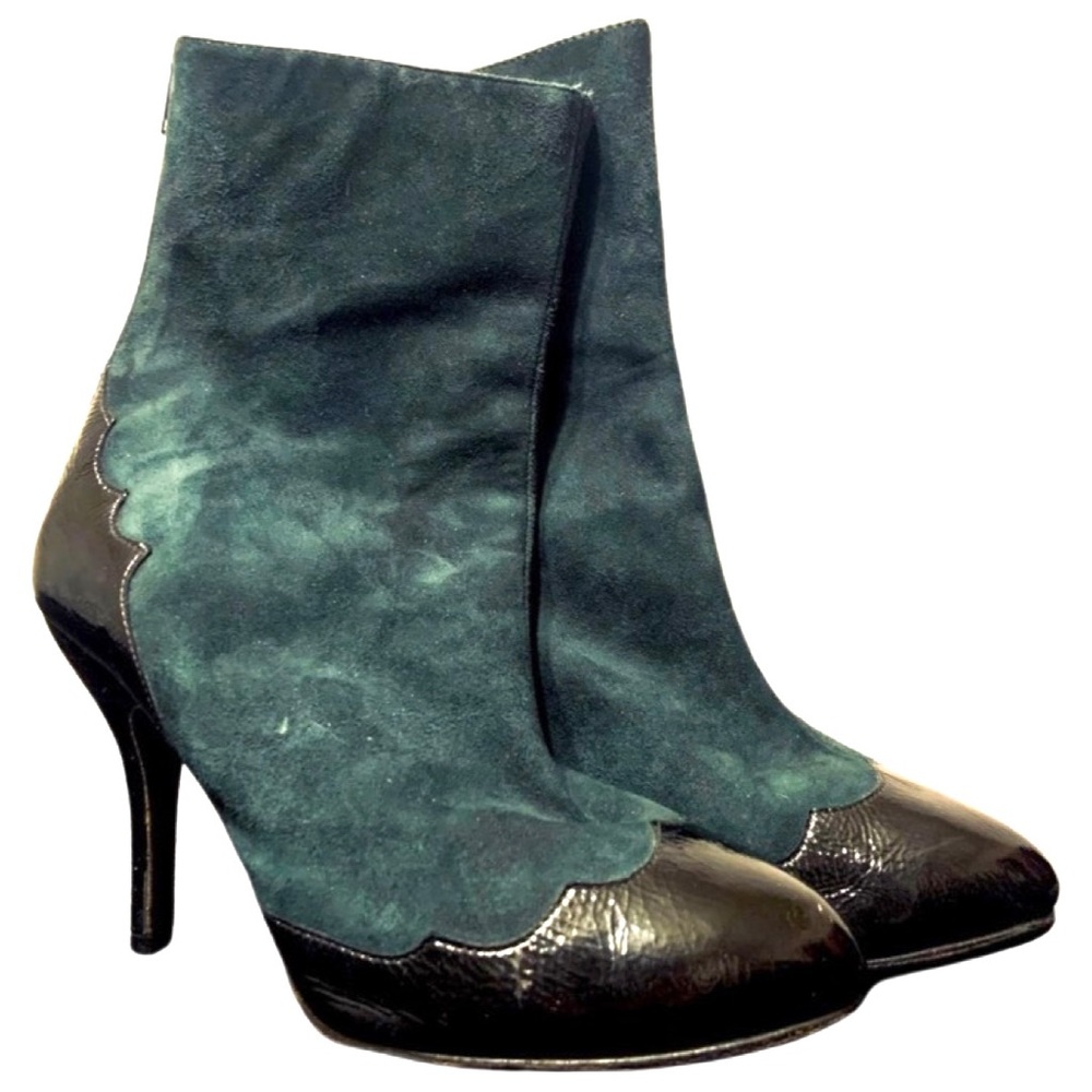 ** Jill Stuart Size 38 Deep Teal Emerald Suede Ankle Booties - Picture 1 of 11
